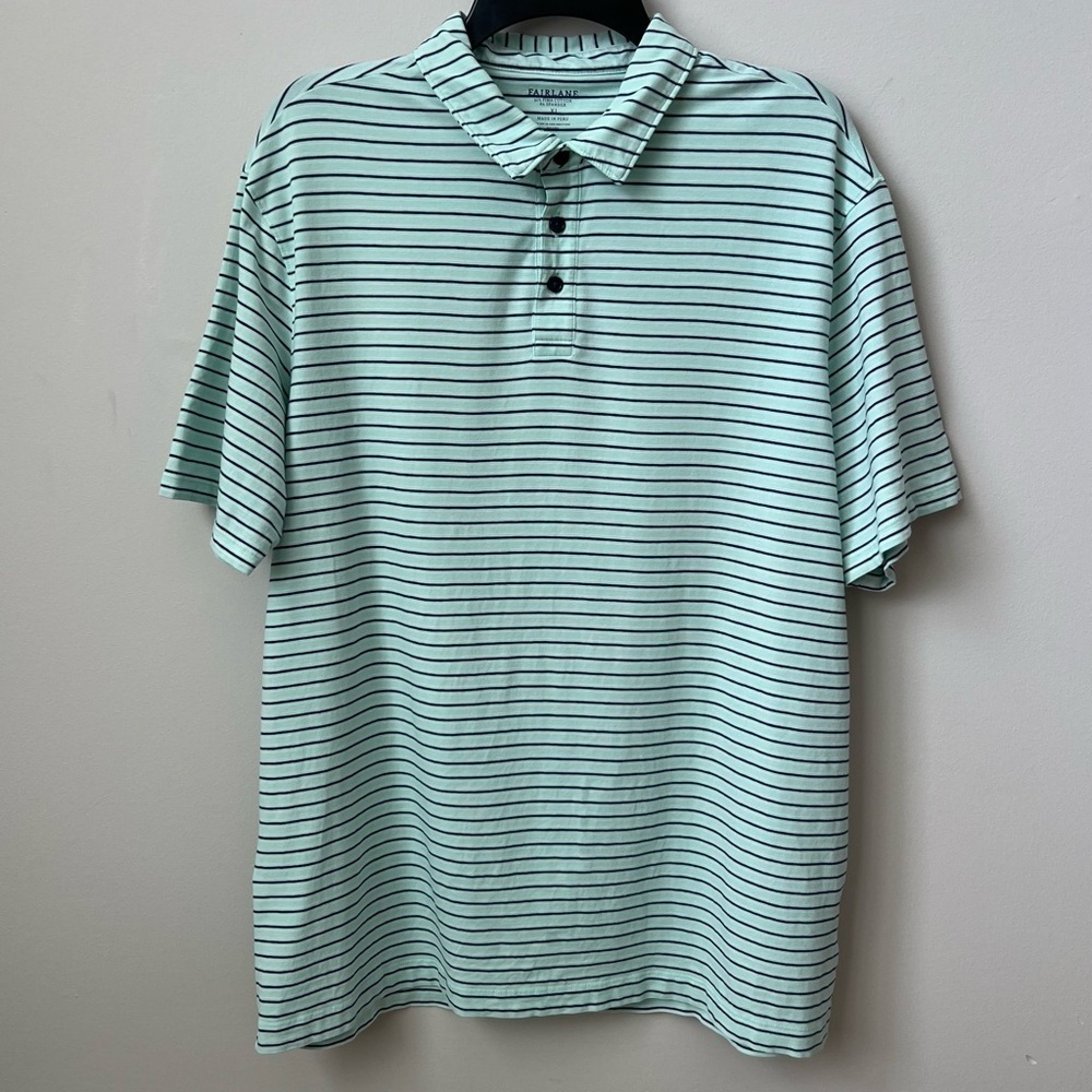 Fairlane Pima Cotton Polo Shirt Golf UV SPF 30 Moisture Wicking Green Blue Sz XL